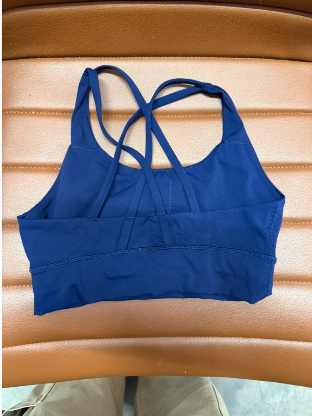 Navy Blue Strappy Back Sports Bra Size Medium Low Impact Yoga Workout